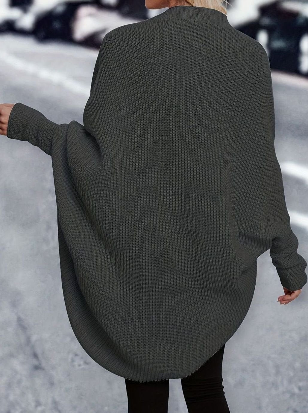 Women’s oversized open-front cardigan with longline cut and batwing sleeves by Homixa, displayed on a model.