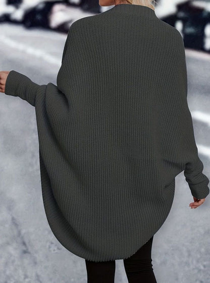 Women’s oversized open-front cardigan with longline cut and batwing sleeves by Homixa, displayed on a model.