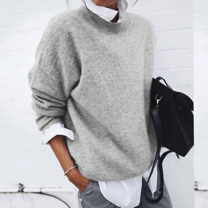 Women's oversized wool-blend crew-neck sweater by Homixa featuring long sleeves and soft knit fabric.
