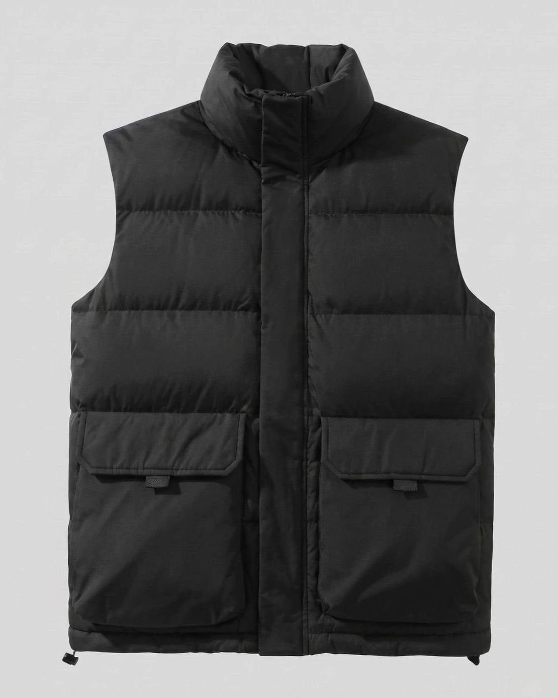 Women's quilted puffer vest with funnel neck, concealed zipper, and large flap pockets by Homixa.
