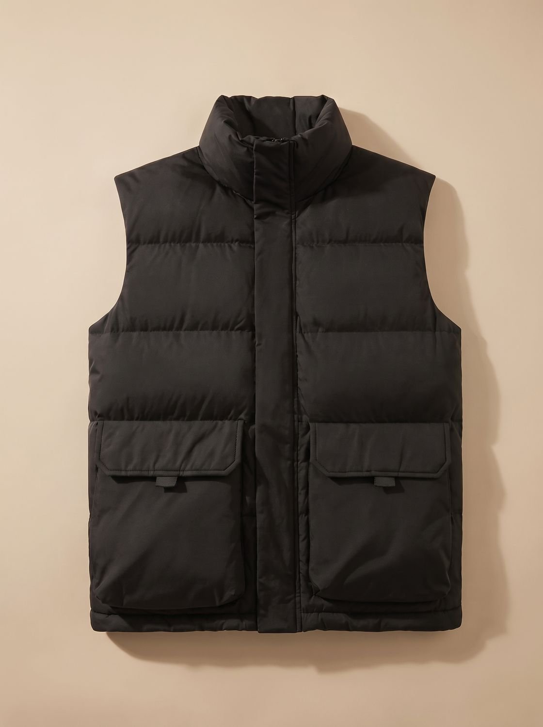 Women's quilted puffer vest by Homixa with stand collar, flap pockets, and hidden zipper for stylish warmth.
