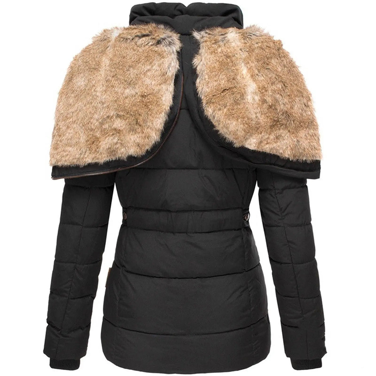 Women's Quilted Winter Jacket by Homixa with fur-lined hood, zippered pockets, and a warm, stylish design.