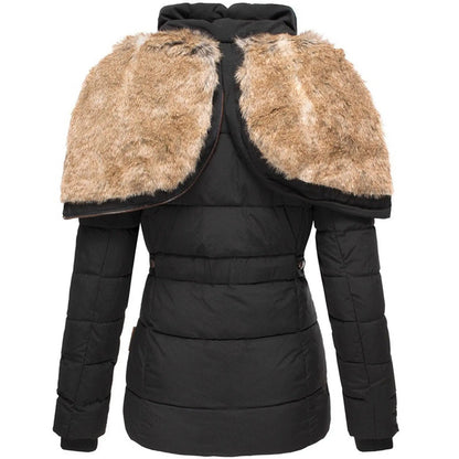 Women's Quilted Winter Jacket by Homixa with fur-lined hood, zippered pockets, and a warm, stylish design.