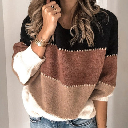 Homixa women's relaxed-fit crew-neck sweater in soft, machine-washable fabric displayed on a model.