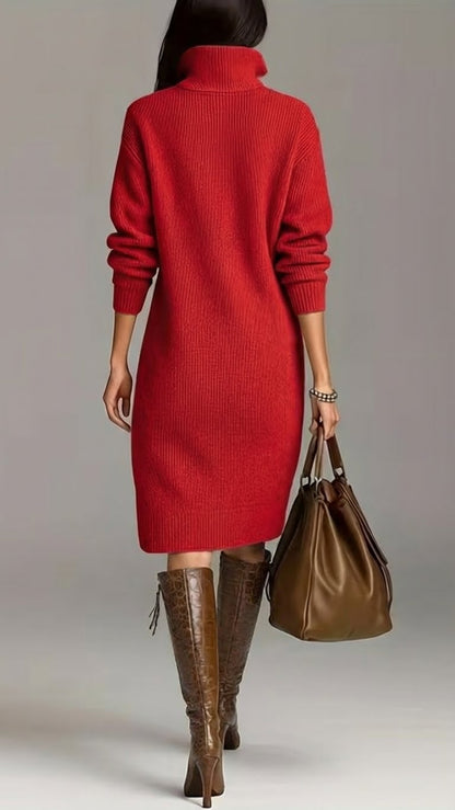 Homixa women's relaxed-fit high-neck midi sweater dress with pockets and button details, perfect for casual wear.