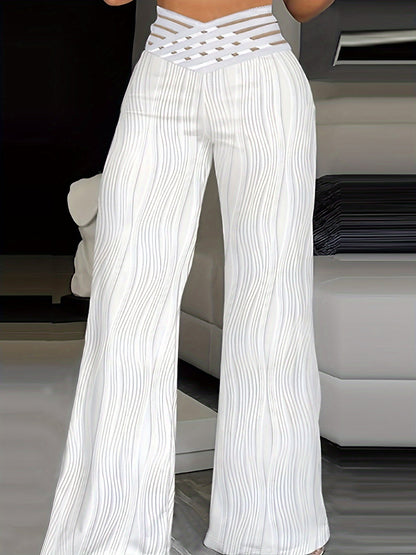 Women’s relaxed-fit high-waisted wide-leg chinos with crossover waistband, stylish and comfortable Homixa trousers.