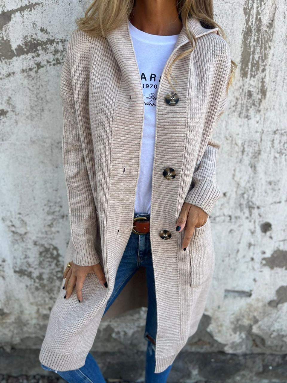 Women's relaxed-fit hooded longline cardigan by Homixa with button front and patch pockets, perfect for casual layered looks.