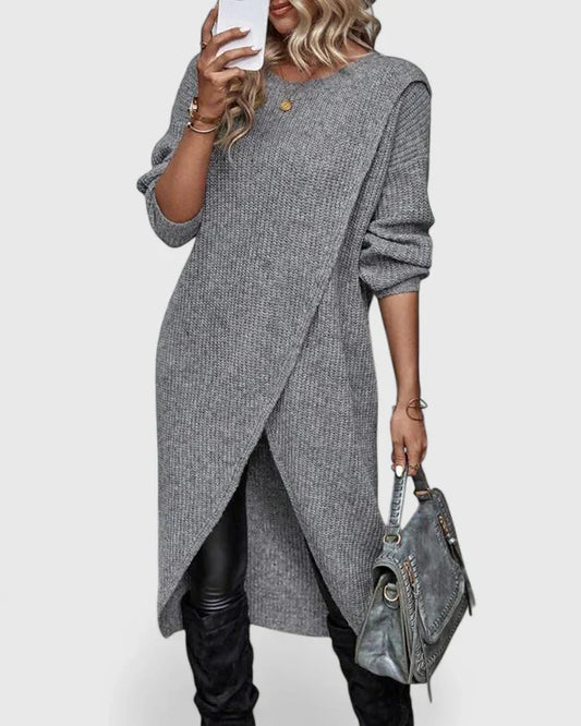 Women's relaxed-fit knit dress by Homixa featuring a flattering wraparound silhouette and comfortable, stylish design.
