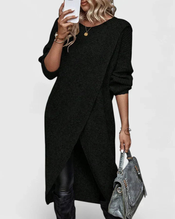 Homixa women's relaxed-fit knit dress featuring a flattering wraparound silhouette, perfect for casual or elegant occasions.