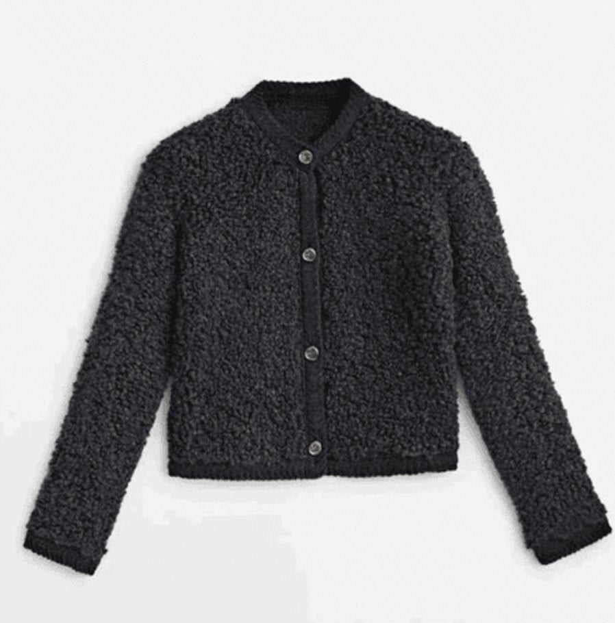 Women's relaxed-fit Teddy cardigan by Homixa featuring gold buttons and soft textured finish, ideal for casual wear.