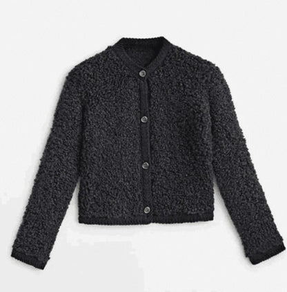 Women's relaxed-fit Teddy cardigan by Homixa featuring gold buttons and soft textured finish, ideal for casual wear.