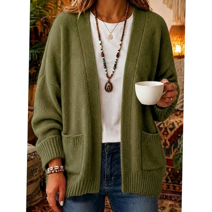 Women's open-front knit cardigan by Homixa with two front pockets, V-neckline, and relaxed fit, perfect for casual layering.