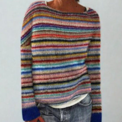 Women's retro Fair-Isle knit crew-neck sweater by Homixa with long sleeves and soft, cozy fabric, featuring colorful winter patterns.
