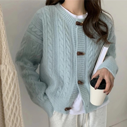 Women’s retro ribbed-knit cardigan by Homixa featuring toggle buttons, relaxed fit, and classic sweater style.