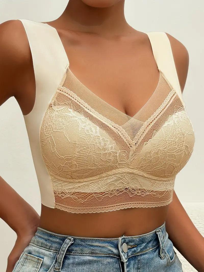 Lunirel women's seamless wire-free bra with lace overlay, full coverage, and invisible design for comfortable everyday wear.