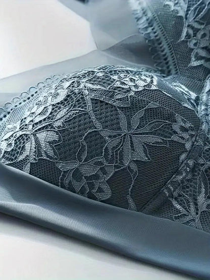 Lunirel women's seamless wire-free bra with elegant lace overlay, full coverage, and invisible design for comfortable support.