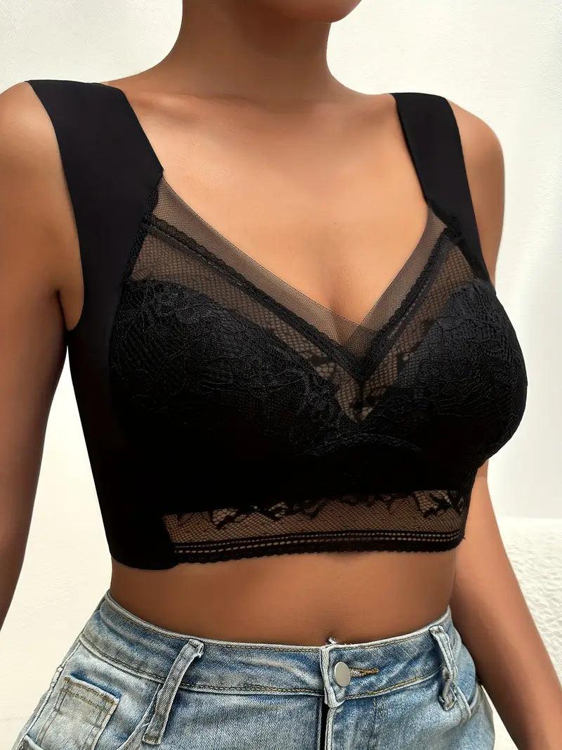 Lunirel women's seamless wire-free bra with lace overlay, full coverage, and an invisible design for comfortable wear.