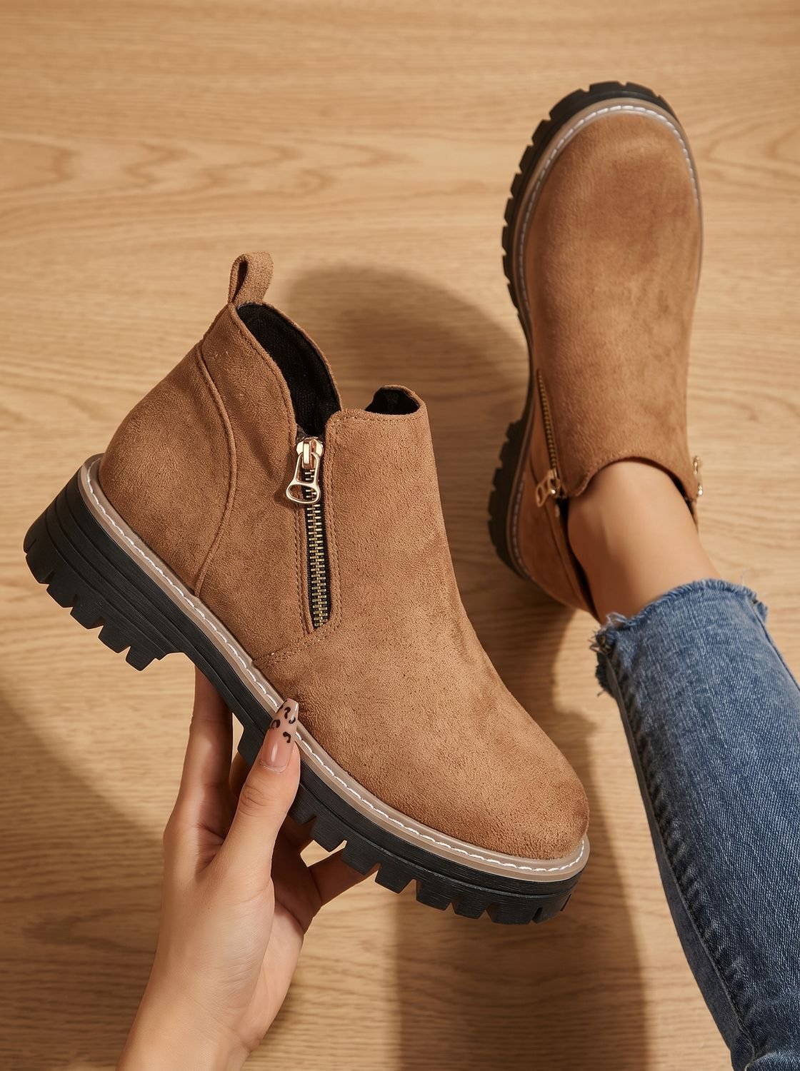 Homixa women's side-zip ankle boots with cushioned insole, arch support, and rugged lug sole, stylish and comfortable footwear.