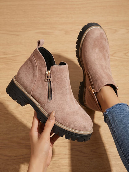 Homixa women's side-zip ankle boots with cushioned insole, arch support, and rugged lug sole for comfortable everyday wear.