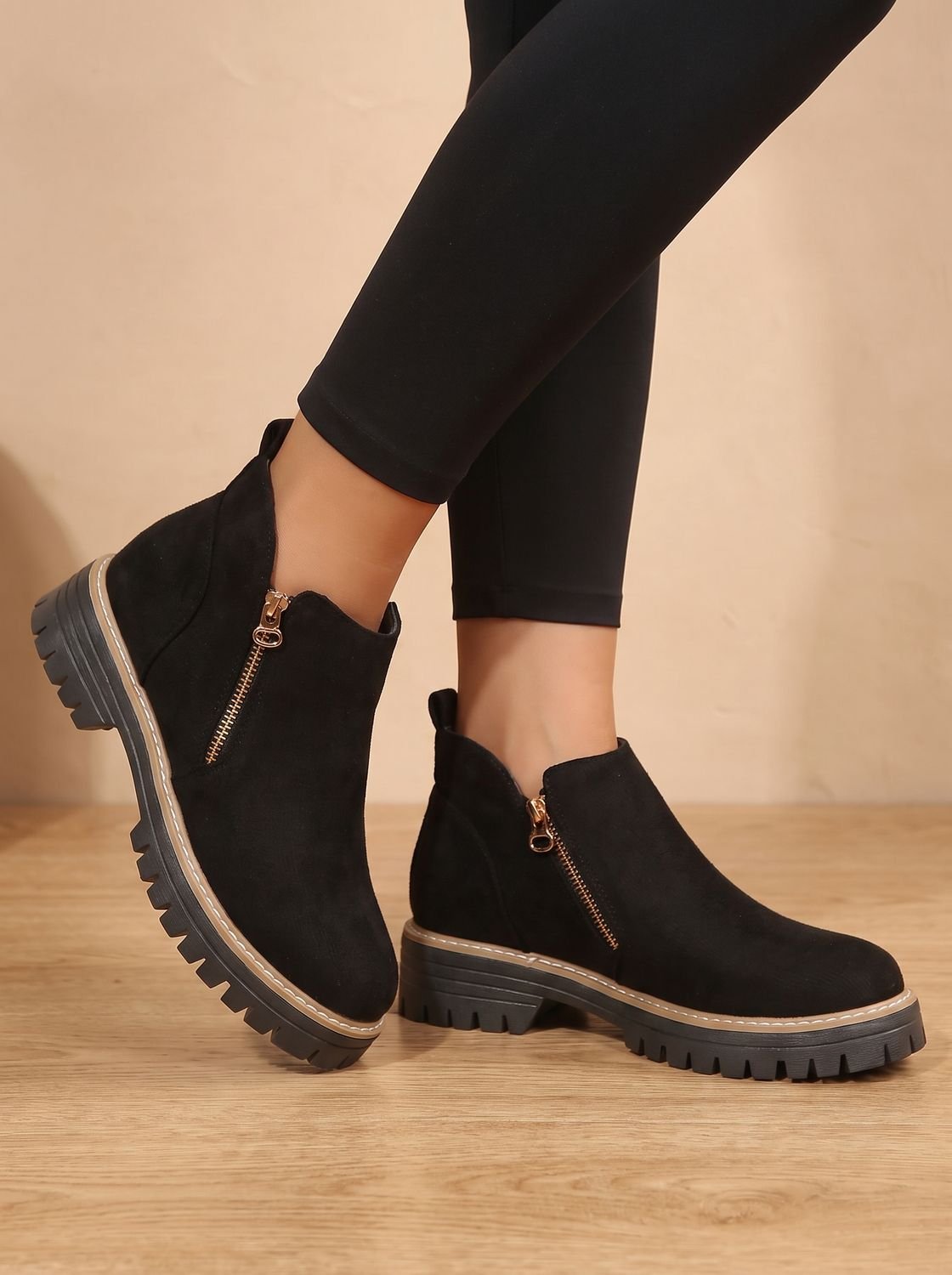 Homixa women's side-zip ankle boots with cushioned insole, arch support, and rugged lug sole, stylish and comfortable footwear.
