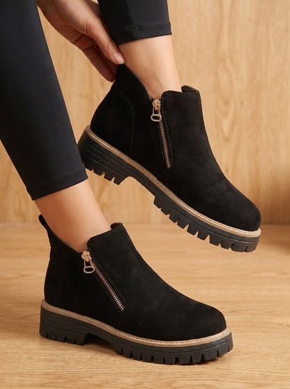 Homixa women's side-zip ankle boots with cushioned insole, arch support, and rugged lug sole for stylish comfort.