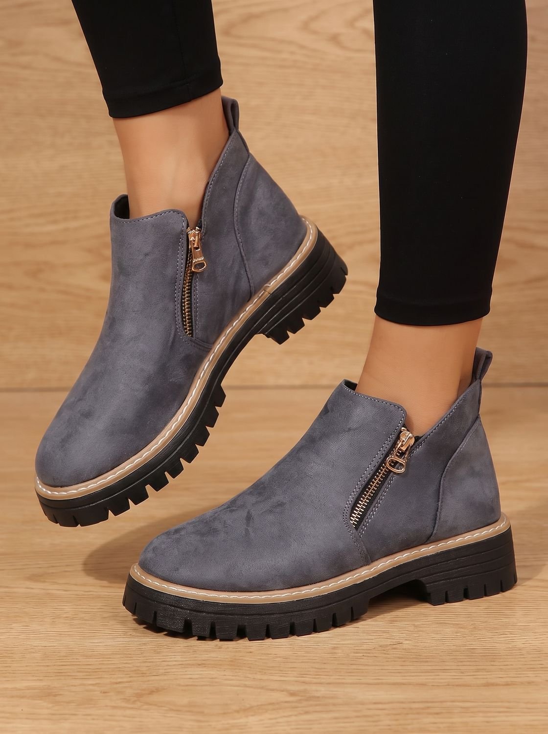 Homixa women's side-zip ankle boots with cushioned insole, arch support, and rugged lug sole, designed for comfort and style.