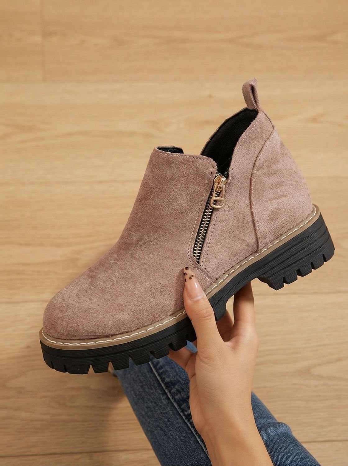 Homixa women's ankle boots with side zipper, low block heel, cushioned insole, and treaded sole for stylish comfort.