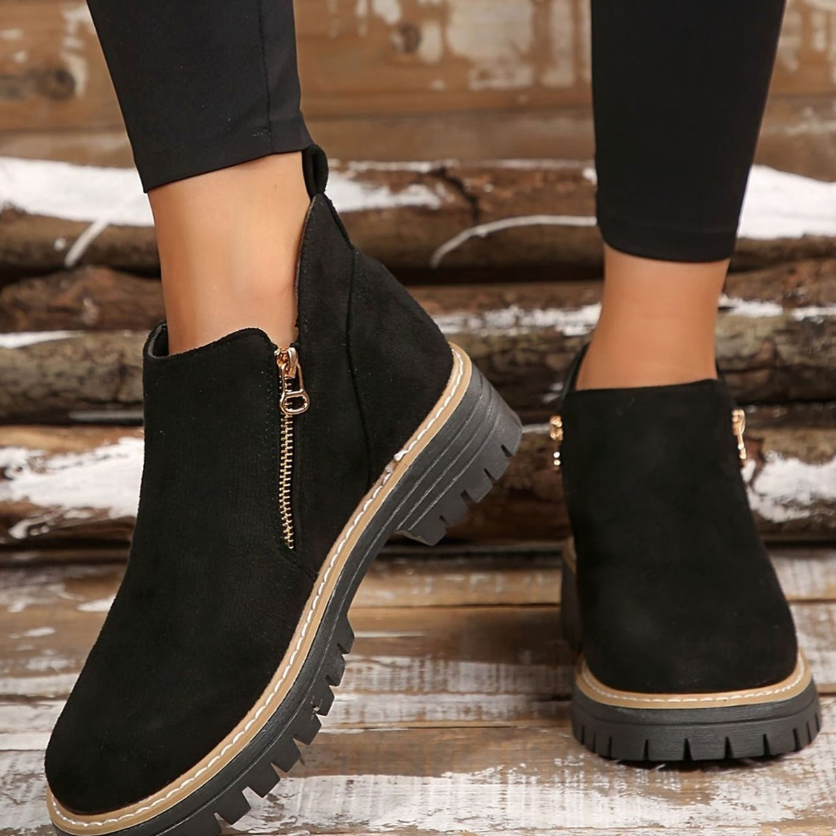 Homixa women's ankle boots with side zipper, low block heel, cushioned insole, and treaded sole for style and comfort.