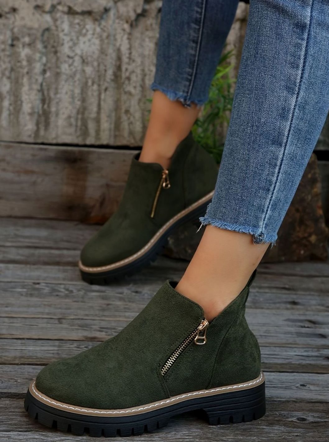 Homixa women's side-zip ankle boots with low block heel, cushioned insole, and treaded sole, displayed on a neutral background.