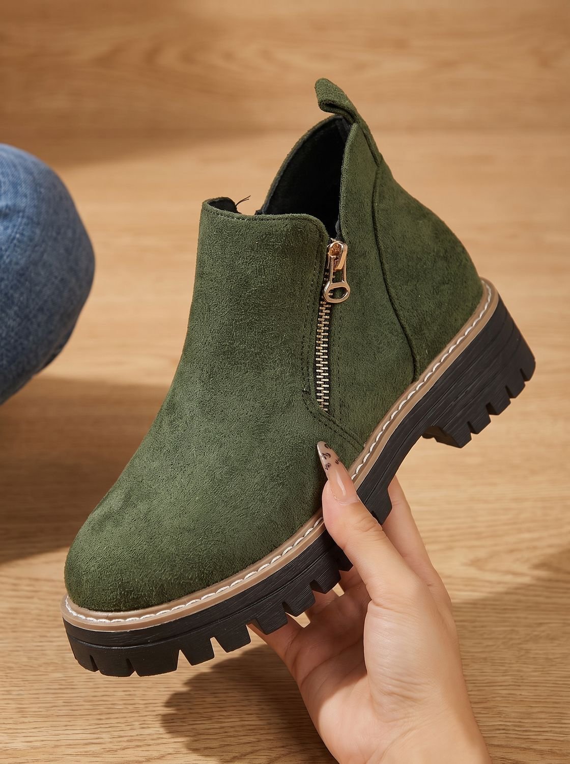 Homixa women's side-zip ankle boots with low block heel, cushioned insole, and treaded sole for comfort and style.