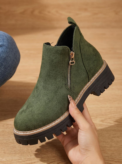 Homixa women's side-zip ankle boots with low block heel, cushioned insole, and treaded sole for comfort and style.