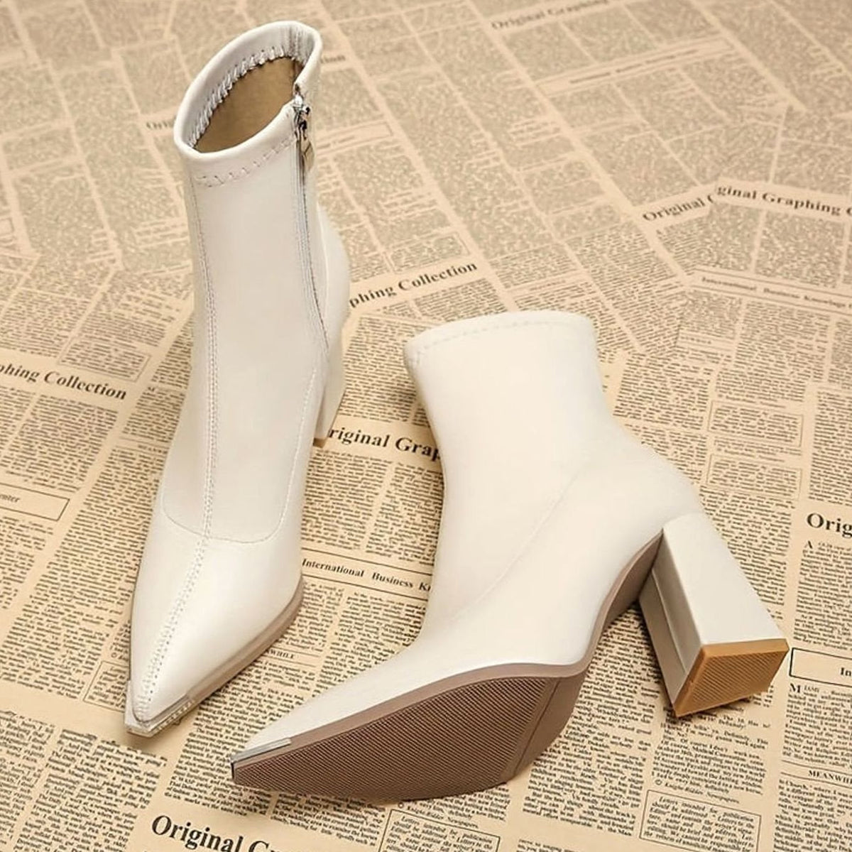 Homixa women's leather ankle boots with side zipper, pointed toe, and chunky block heel, stylish for casual and formal wear.