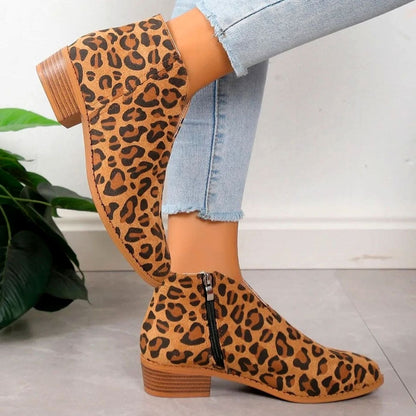 Homixa women's ankle boots with pointed toes, side zipper, V-cut ankle shaft, and block heel, stylish and modern footwear.