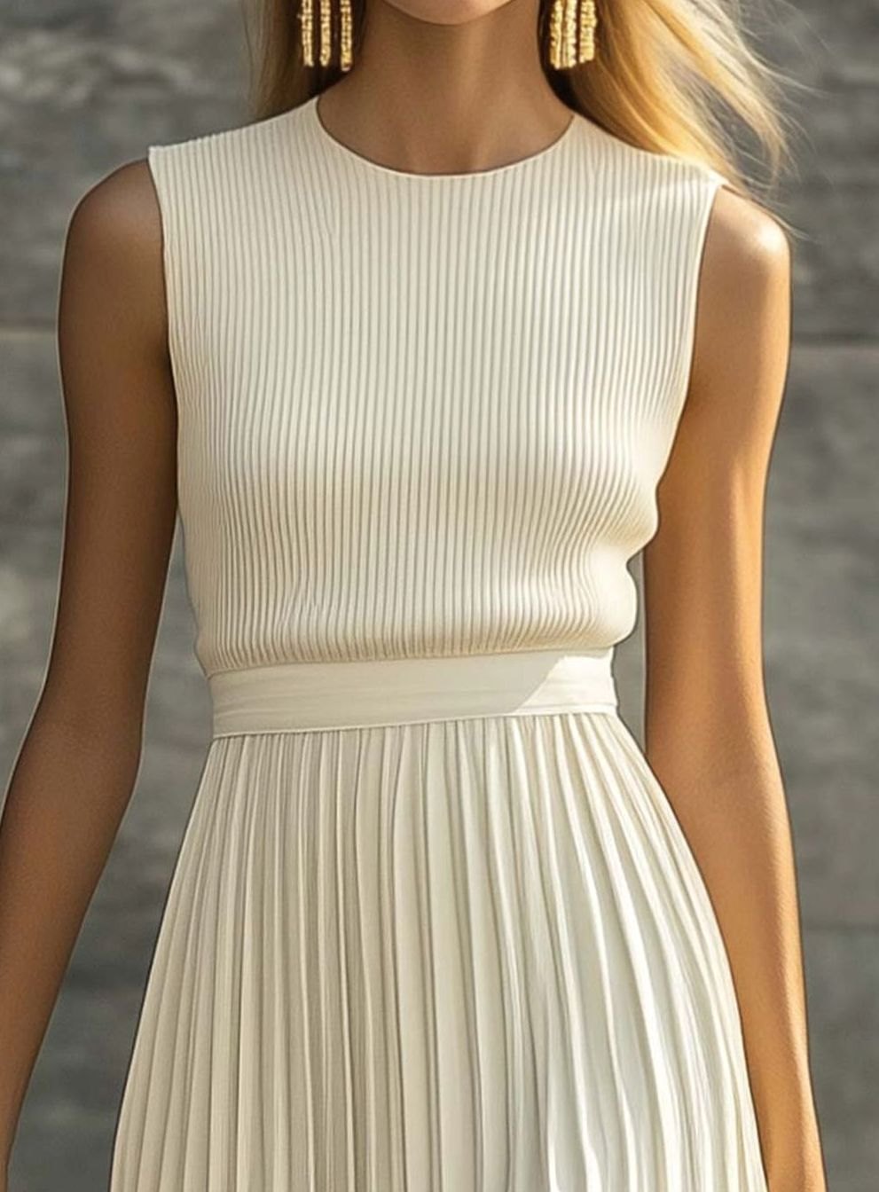 Women's sleeveless maxi dress by Homixa featuring a ribbed-knit bodice and flowing pleated skirt, perfect for warm weather.