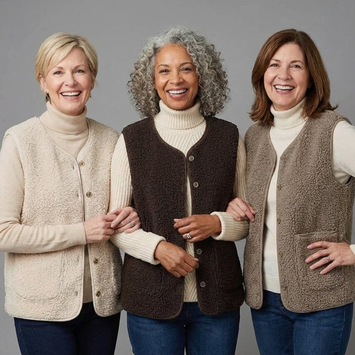 Women's sleeveless Teddy Fleece vest by Homixa featuring a V-neck, button front, and two practical pockets.