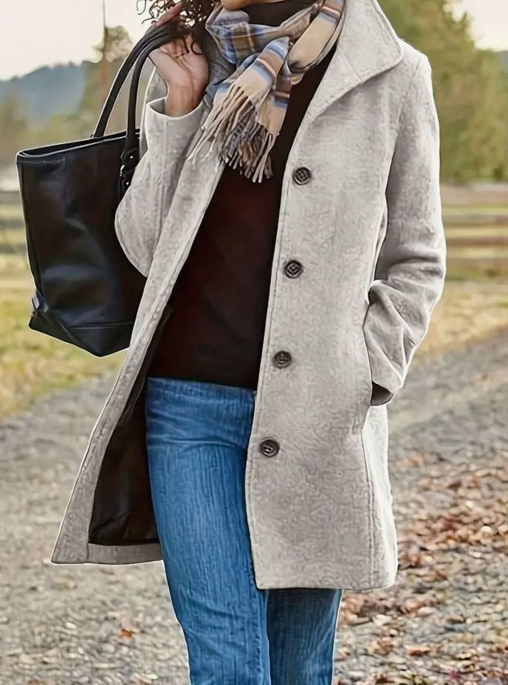 Women's slim-cut long wool coat by Homixa with button front and soft-touch finish, perfect for elegant winter wear.