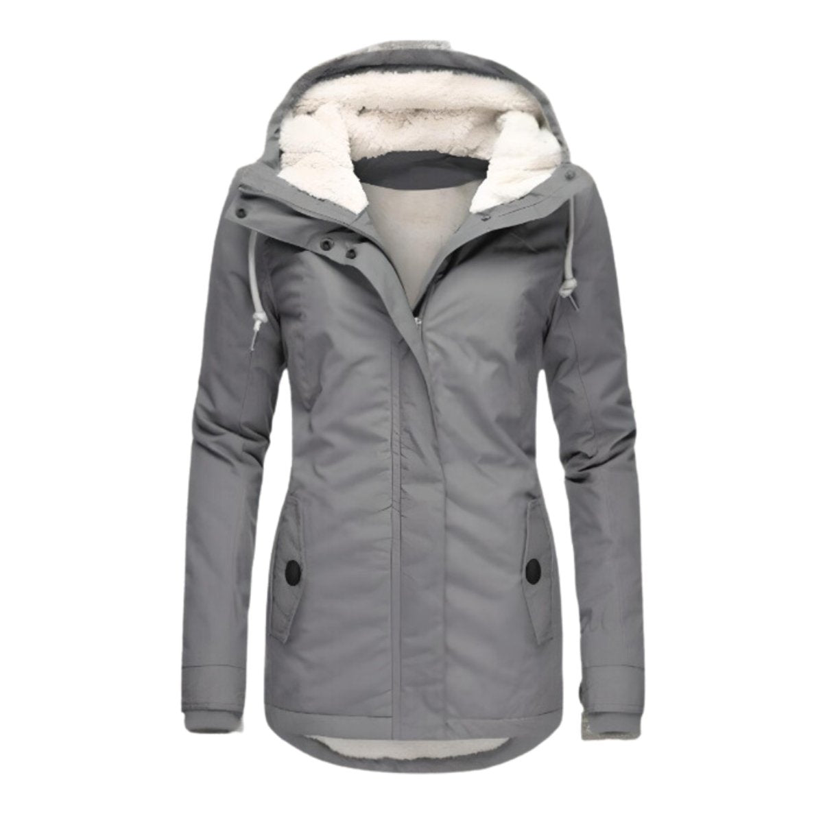 Women's slim-fit water-resistant winter parka by Homixa with sherpa-lined hood and adjustable drawstring for warmth and style.