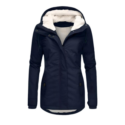 Women's slim-fit water-resistant winter parka by Homixa with Sherpa-lined hood and adjustable drawstring for warmth and style.