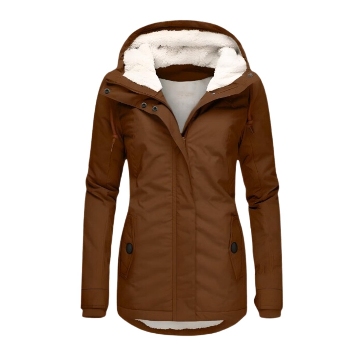 Women's slim-fit water-resistant winter parka by Homixa with Sherpa-lined hood and adjustable drawstring.