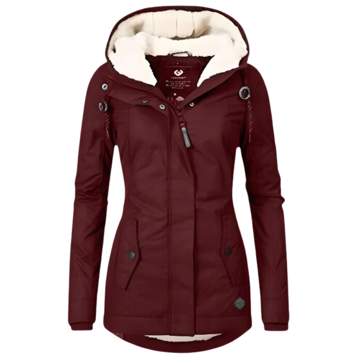 Women's slim-fit water-resistant winter parka by Homixa with Sherpa-lined hood and adjustable drawstring, ideal for cold weather.