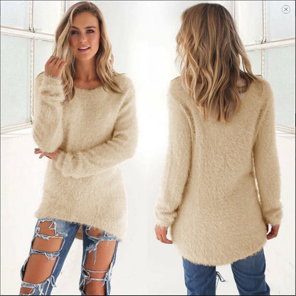 Women's soft and fluffy Homixa pullover sweater with crew neck and long sleeves, cozy and comfortable for casual wear.