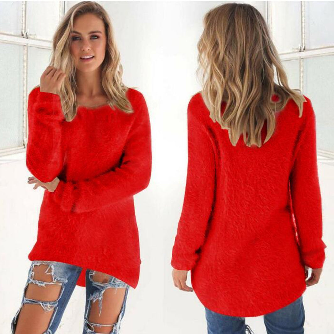Women's fluffy Homixa pullover sweater with crew neck and long sleeves, soft and cozy for casual wear.