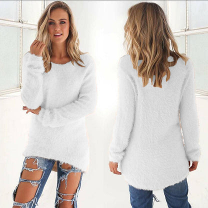 Homixa women's soft and fluffy pullover sweater with crew neck and long sleeves, cozy knit perfect for casual wear.