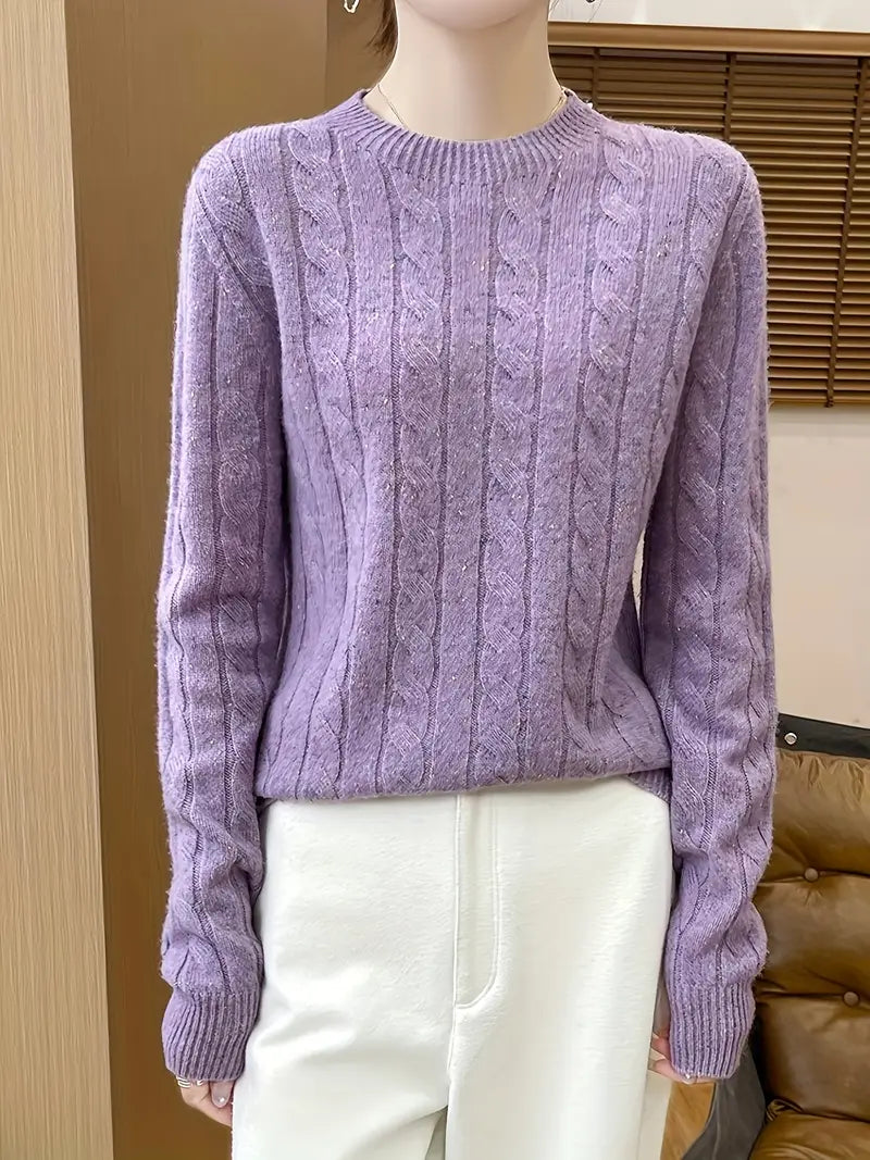 Homixa women's soft cable-knit crew-neck long-sleeve sweater with a relaxed fit, perfect for casual and cozy wear.