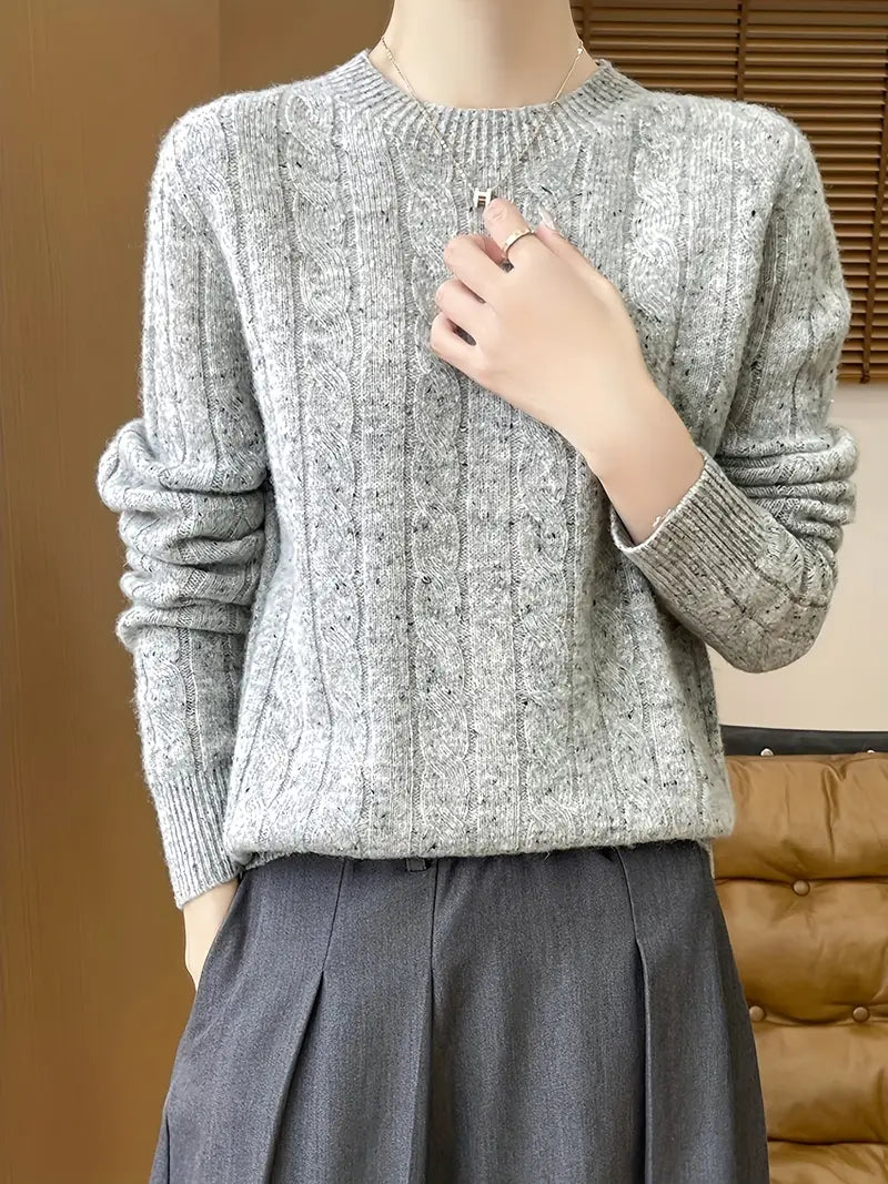 Homixa women's soft cable-knit crew-neck long-sleeve sweater with a relaxed fit, perfect for cozy casual wear.