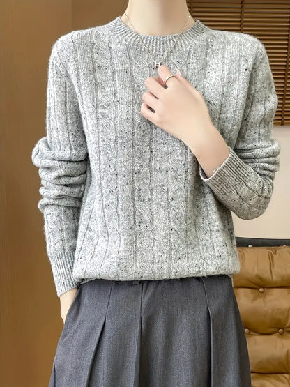 Homixa women's soft cable-knit crew-neck long-sleeve sweater with a relaxed fit, perfect for cozy casual wear.