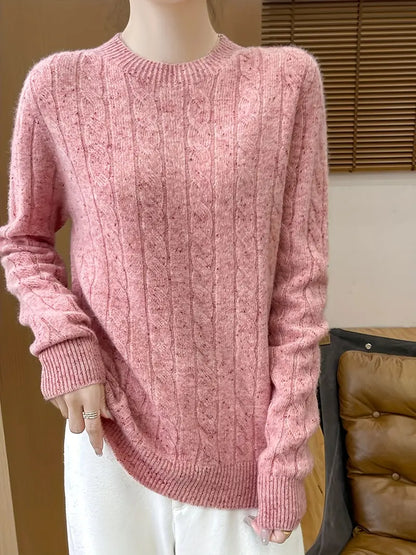 Homixa women's soft cable-knit crew-neck long-sleeve sweater with a relaxed fit, cozy and stylish for casual wear.