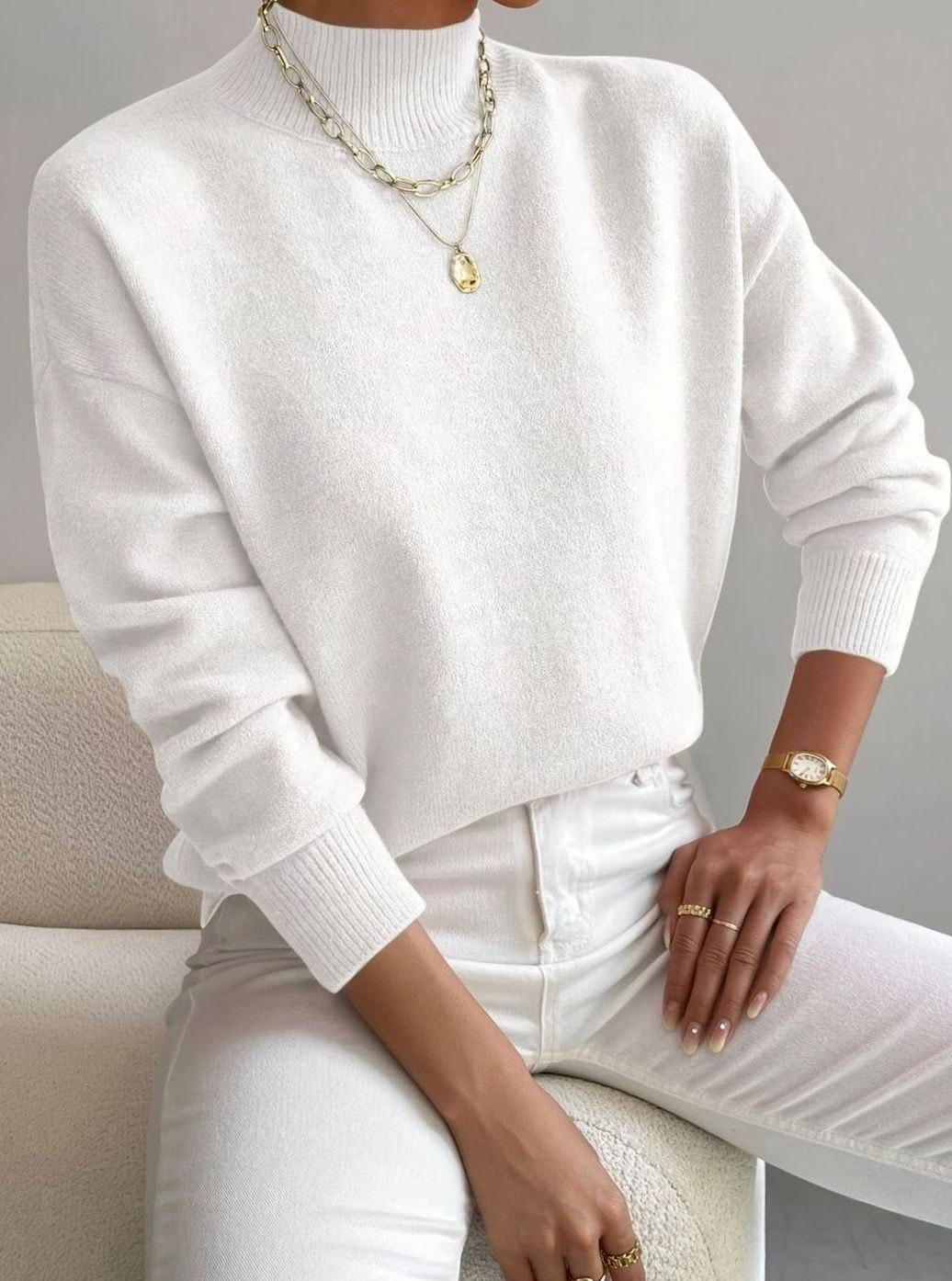 Women's soft ribbed-knit turtleneck sweater by Homixa featuring stretch fabric and long sleeves, shown on a model.