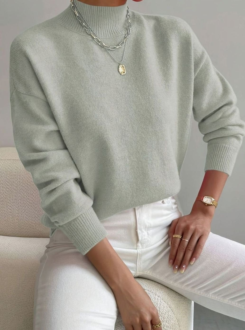 Women's soft ribbed-knit turtleneck sweater by Homixa with long sleeves and stretchy fabric, perfect for cozy winter wear.