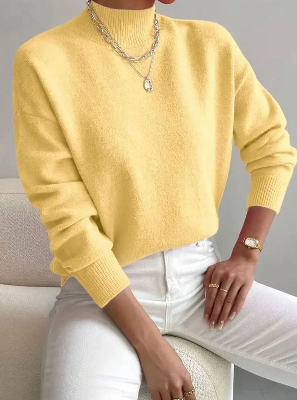 Women's soft ribbed-knit turtleneck sweater by Homixa with stretch fabric and long sleeves, showcasing a cozy and fitted design.